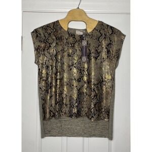 Dantelle Women's‎ Short Sleeve Slit Sides Shirt Snake Print Metallic XL New